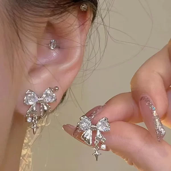 Y2K Bowknot Zircon Stud Earrings for Women Fashion Korean Silver Color Pink Crystal Personality Earring Girl Party Jewelry Gifts - Image 11