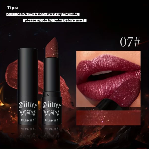 7 Colors Glitter Lipstick Hydrating Sparkling Shine Lip Color Nonstick Highly Pigmented Formula Gives Metallic Finish Lip Makeup - Image 13