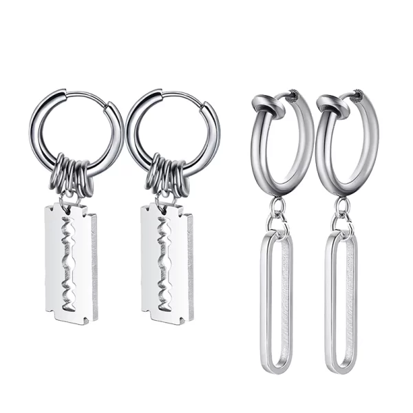 Fashion Stainless Steel Blade Earrings Vintage Razor Hollow Drop Earrings Women Men Punk Jewelry Hip Hop Street Dangle Earrings - Image 6