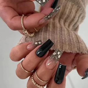 Gradient Black Fake Nails Long Ballerina Nails Press on Simple Full Cover False Nails Tips for Women Girls DIY Manicure 24Pcs