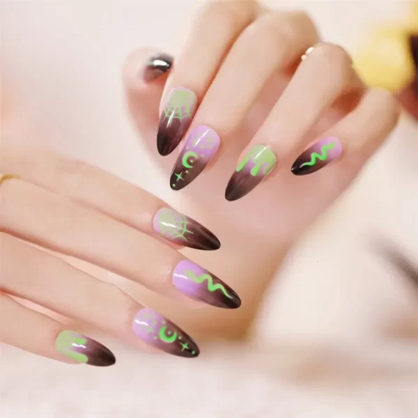 24pcs Artificial Acrylic Nail Art Fake Nails Full Coverage Removable Press on Nails Halloween Pumpkin Skull Moon False Nail Tip - Image 6
