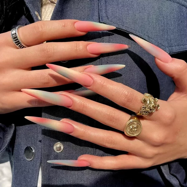Wine Red Fake Nail Tips Long Pointed Head Glossy Press on Nails Wearable Full Cover INS Gradient Color False Nail Tips 24pcs - Image 15