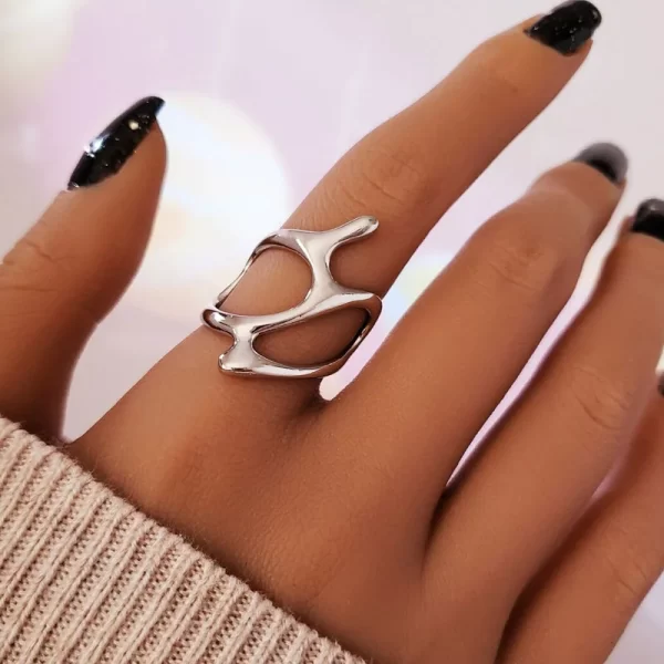 Kpop Trend Lava Irregular Rings Vintage Chunky Hollow Branches Open Ring For Women Punk Geometric Rings Wedding Y2K Jewelry - Image 2