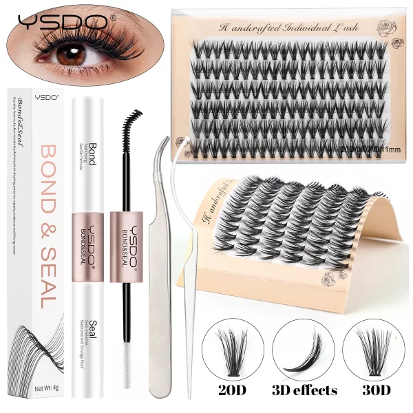 DIY Lash Extension Kit Lash Individual Lashes Clusters8-16mm With Waterproof Lash Bond And Seal Eyelash Tweezers Lash Kit - Image 10