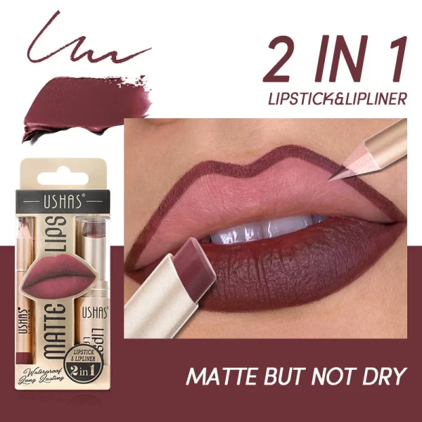 2 In 1 Matte Lipstick Set Lip Liner Waterproof Long Lasting Lip Gloss Cosmetics For Women Sexy Durable Luxury Korean Makeup - Image 2