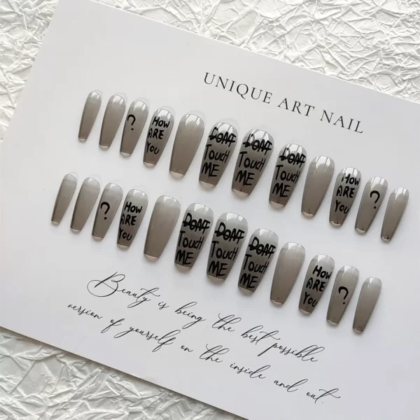 Handmade Press on Nails Goth Fake Nail with Spice Girl Dark English Letter Full Cover Wearable Artificial Nail Tip Uñas Postizas - Image 3