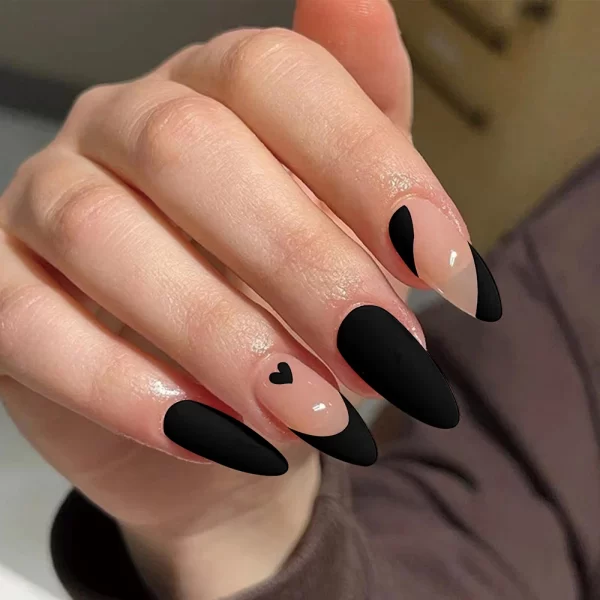 24pcs press on nails  Long Almond Blue Line Love Flower Lattice Print Fake Nail french tip press on nails cute nail - Image 10