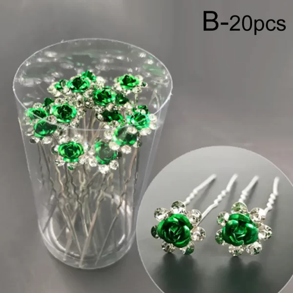 20pc/pack Women U-shaped Hair Fork Pin Crystal Rose Flower Hairclips Rhinestone Hair Stick Wedding Bridal Jewelry Headwear - Image 11