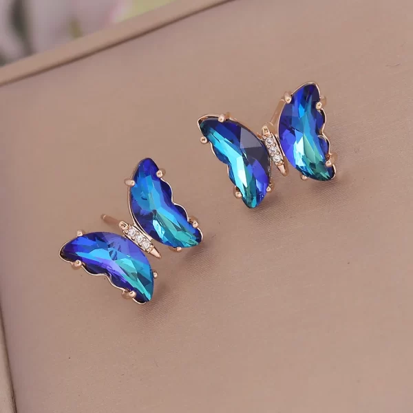 Cute 925 Silver Needle Crystal Colorful Butterfly Earrings For Women Girls Trendy Girl Friendship Insect Ear Studs Charm Jewelry - Image 5