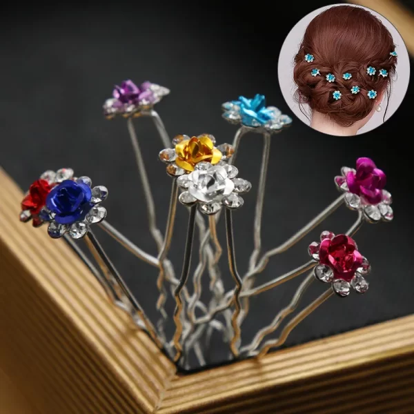 20pc/pack Women U-shaped Hair Fork Pin Crystal Rose Flower Hairclips Rhinestone Hair Stick Wedding Bridal Jewelry Headwear - Image 3