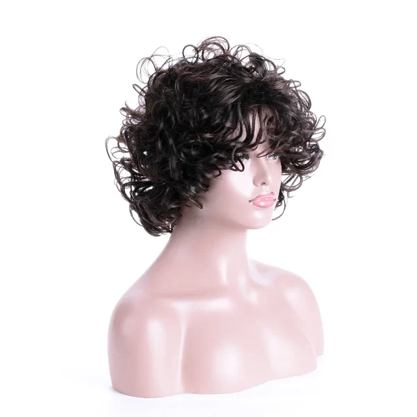 Women's Fashion Short Curly Hair Fluffy Dark Brown Synthetic Wavy Bob Wig with Bangs Costume Party Wig for Lady Mommy Hair - Image 5