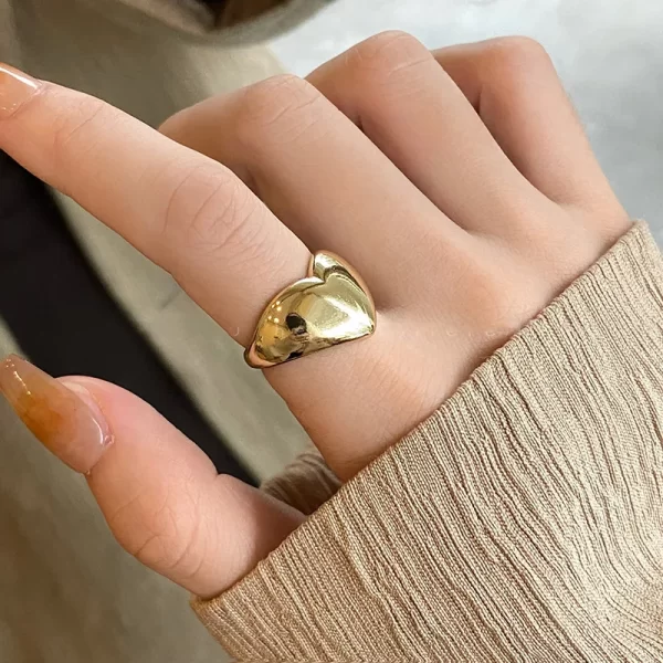 Stainless Steel Simple Smooth Metal Heart Rings For Women Men Y2K Trendy Open Ring Korean Elegant Party Jewelry Couple Gifts - Image 4