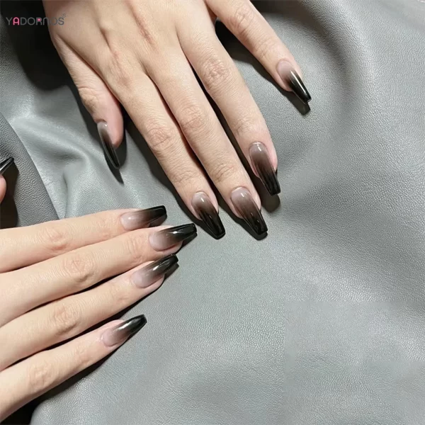 Gradient Black Fake Nails Long Ballerina Nails Press on Simple Full Cover False Nails Tips for Women Girls DIY Manicure 24Pcs - Image 2