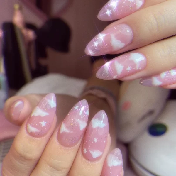 Sexy Charm Woman Black Frosted Snowflake Wearable Almond Shape Fake Nails Art Full Cover Finished False Nail Press on Nails Glue - Image 8