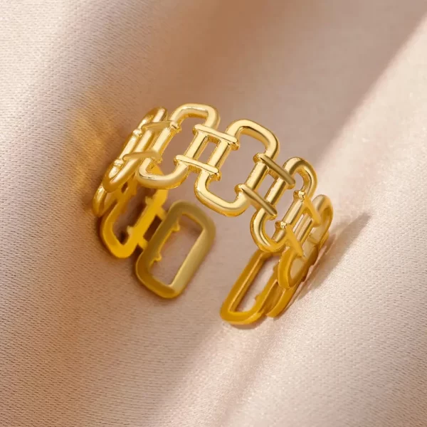 Stainless Steel Rings For Women Men Gold Color Hollow Wide Open Ring Female Male Fashion Wedding Party Finger Jewelry Gift 2024 - Image 19