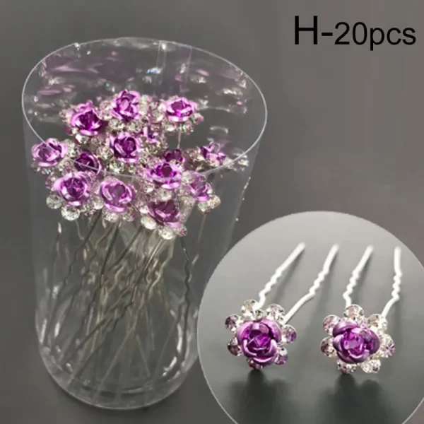 20pc/pack Women U-shaped Hair Fork Pin Crystal Rose Flower Hairclips Rhinestone Hair Stick Wedding Bridal Jewelry Headwear - Image 15