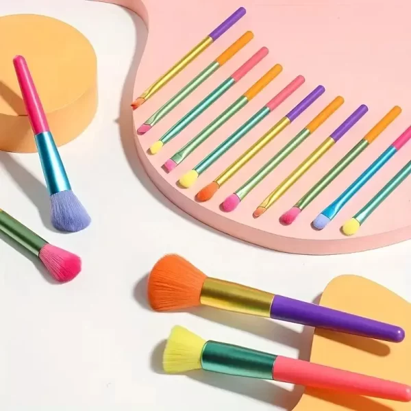 15 PCs Rainbow Color High Quality Makeup Brush Set - Perfect for Eyeshadow, Foundation, and Cosmetic Tools - Image 4