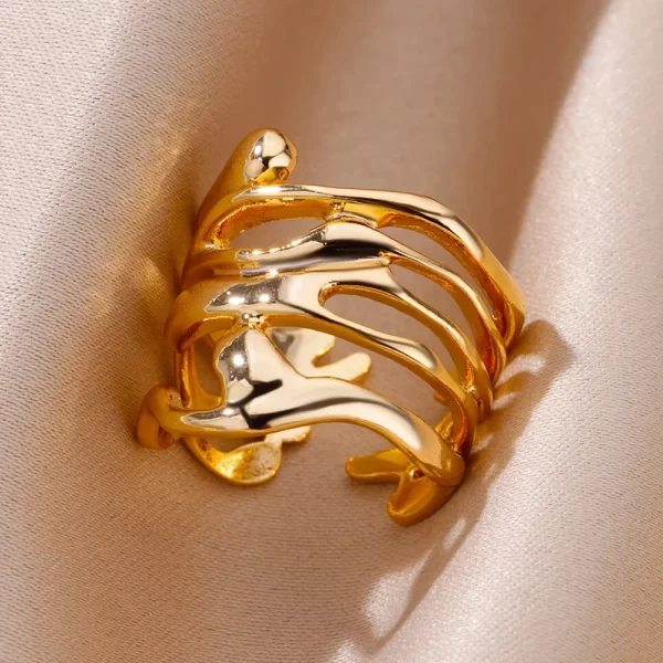 Stainless Steel Rings For Women Men Gold Color Hollow Wide Open Ring Female Male Fashion Wedding Party Finger Jewelry Gift 2024 - Image 4