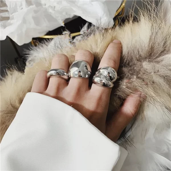 3Pcs Gold Color Silver Color Metal Minimalist Glossy Wide Open Rings Geometric Finger Rings for Women Men Jewelry - Image 4