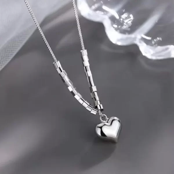 ANENJERY Silver Color Small Square Chain Love Heart Necklace for Women Fashion Temperament Jewelry Accessory - Image 2