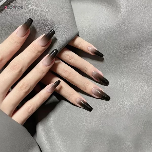 Gradient Black Fake Nails Long Ballerina Nails Press on Simple Full Cover False Nails Tips for Women Girls DIY Manicure 24Pcs - Image 4