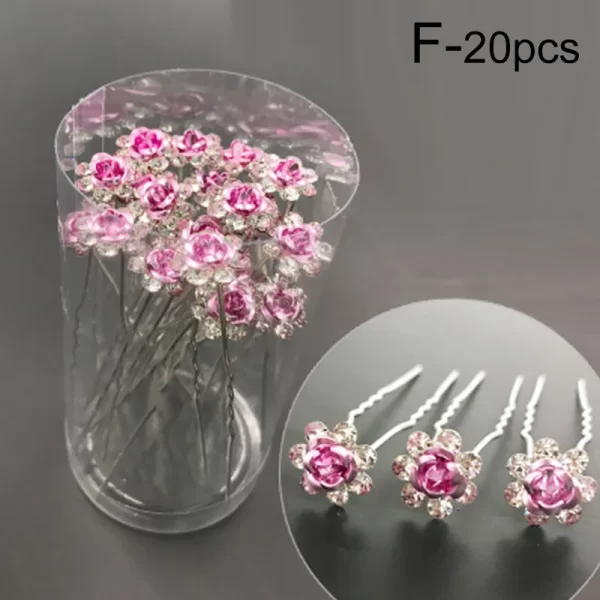 20pc/pack Women U-shaped Hair Fork Pin Crystal Rose Flower Hairclips Rhinestone Hair Stick Wedding Bridal Jewelry Headwear - Image 7