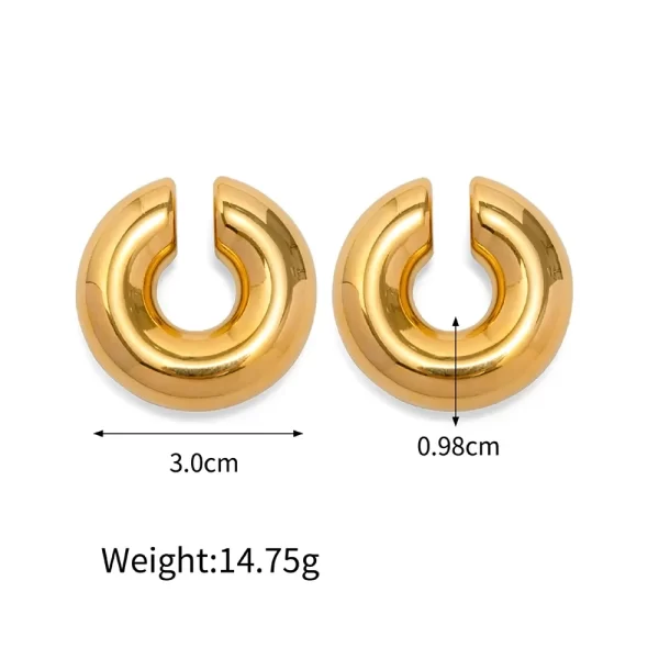 Stainless Stee Oversize Chunky Round Circle Clip Earring for Women Gold Plated C Shape Ear Cuff Stud Tube Thick Earclips Jewelry - Image 5