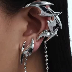 Cyberpunk Hip Hop Unisex Ear Clip Gothic Punk Silver Color Dagger Earless Piercing Couple Earrings Accessories Jewelry Eardrop