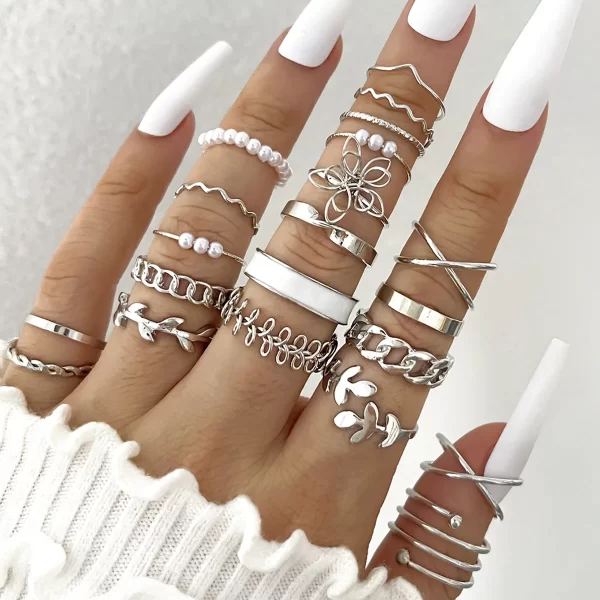 Silver Color Geometric Knuckle Rings Set For Women Eye Cross Sun And Moon Leaf Charm Finger Ring Female Boho Party Jewelry - Image 10