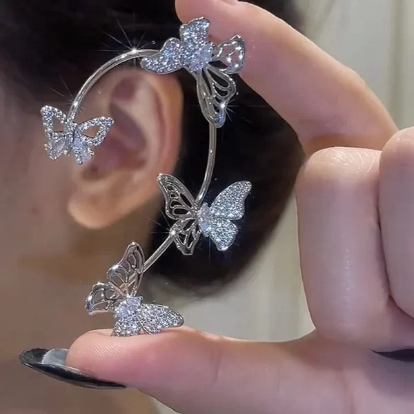 Design Hollow Butterfly Earrings Fashion Exquisite Single Ear Hook Women Girls Metal Rhinestones Ear Cuff Crystal Jewelry Gift - Image 2