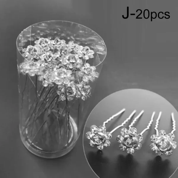 20pc/pack Women U-shaped Hair Fork Pin Crystal Rose Flower Hairclips Rhinestone Hair Stick Wedding Bridal Jewelry Headwear - Image 13
