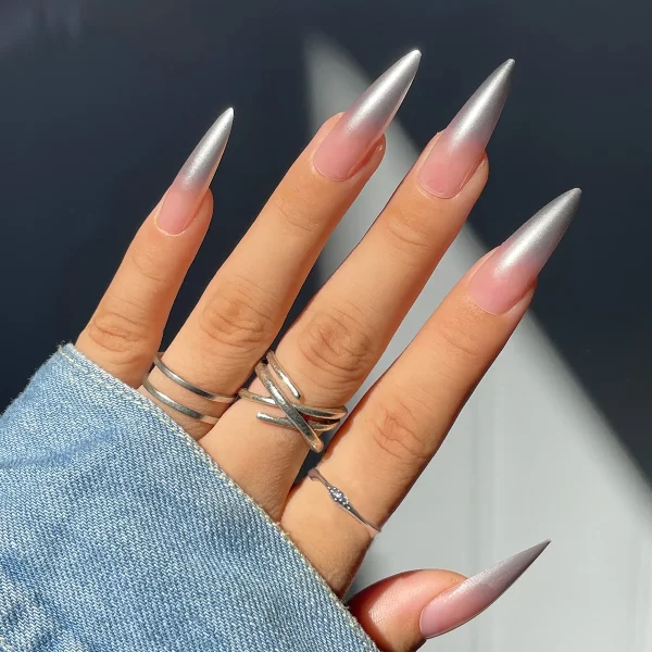 Wine Red Fake Nail Tips Long Pointed Head Glossy Press on Nails Wearable Full Cover INS Gradient Color False Nail Tips 24pcs - Image 7