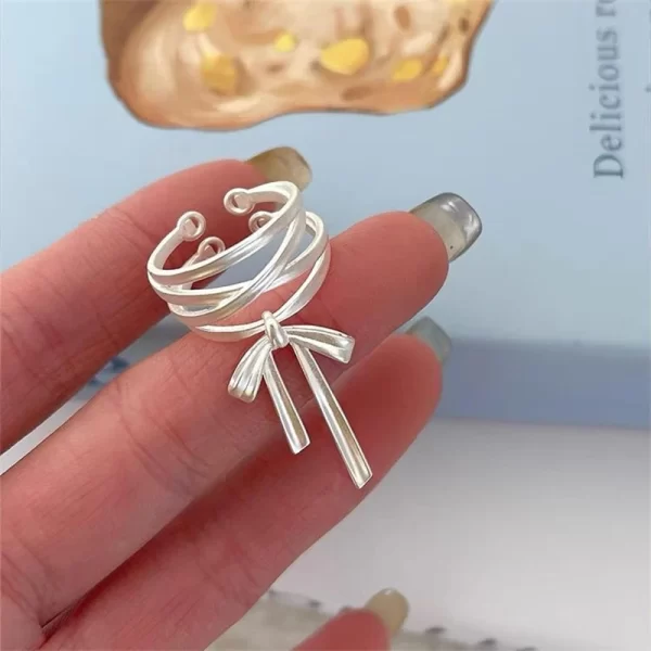 Korean Fashion Silver Color Fine Y2K Rings Simple Bowknot Retro Rings for Women Girls Aesthetic Jewelry Kpop Accessories - Image 2