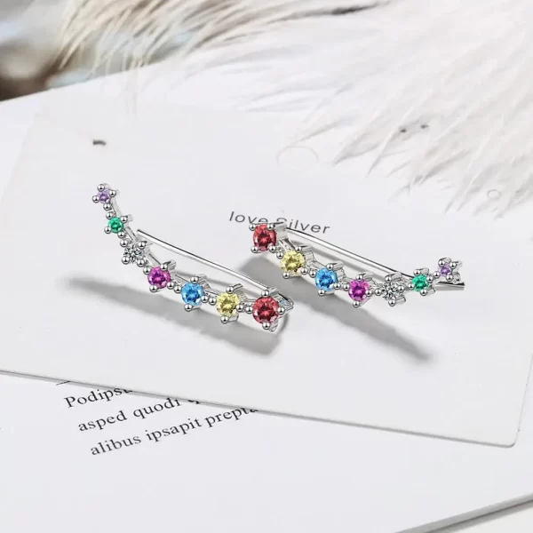1 Pair Seven Star Crystals Leaf Shape Ear Climber Stud Earrings Alloy Ear Cuff Hook Ear Climbers For Women Girls Jewelry Gifts - Image 3