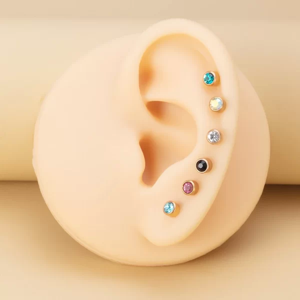 1 Pair Medical Stainless Steel Crystal Screw Round Ball Stud Earrings Ear Bone Nail Cartilage Earring Ear Piercing Body Jewelry - Image 3