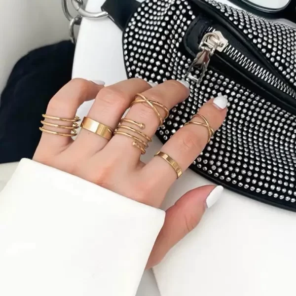 Bohemian Gold Color Cross Wide Rings Set For Women Girl Simple Chain Finger Tail Rings 2022 NEW Bijoux Jewelry Gifts Ring Female - Image 15