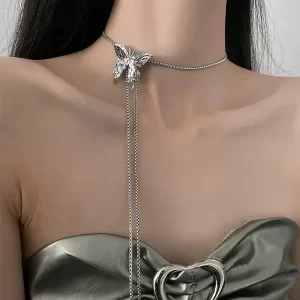 Irregular Liquid Metal Butterfly Necklace Silver Color Butterfly Pendant Adjustable stainless steel Chain Punk Hiphop Jewelry
