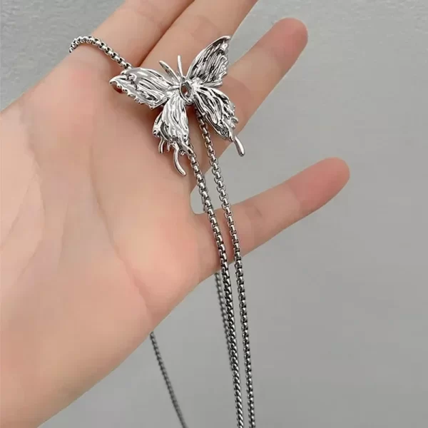Irregular Liquid Metal Butterfly Necklace Silver Color Butterfly Pendant Adjustable stainless steel Chain Punk Hiphop Jewelry - Image 2