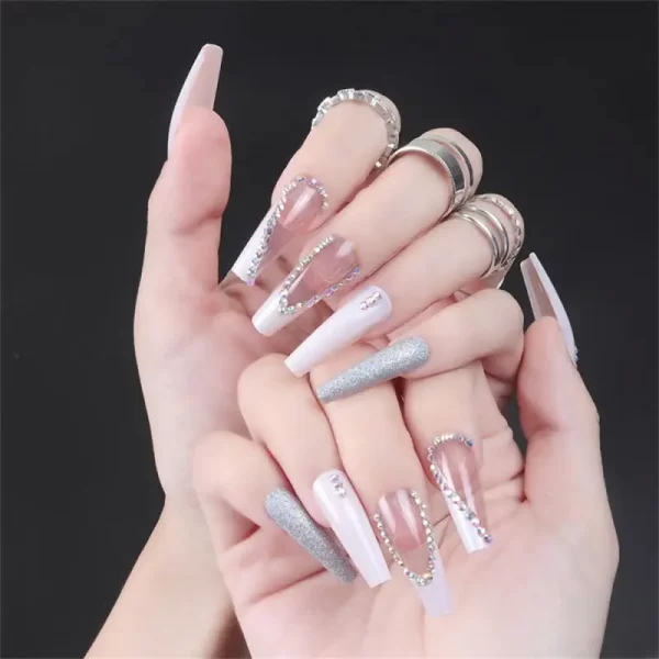 Long Ballet French Nail Art White Fake Nails Manicure Press On Nails False With Designs Artificial Wearing Reusable - Image 8