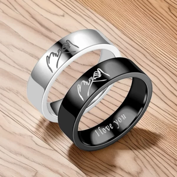 Fashion Titanium Steel Couple Rings With Letters I LOVE YOU Inside Jewelry Gifts For Love Couples Black And White Two Styles - Image 5
