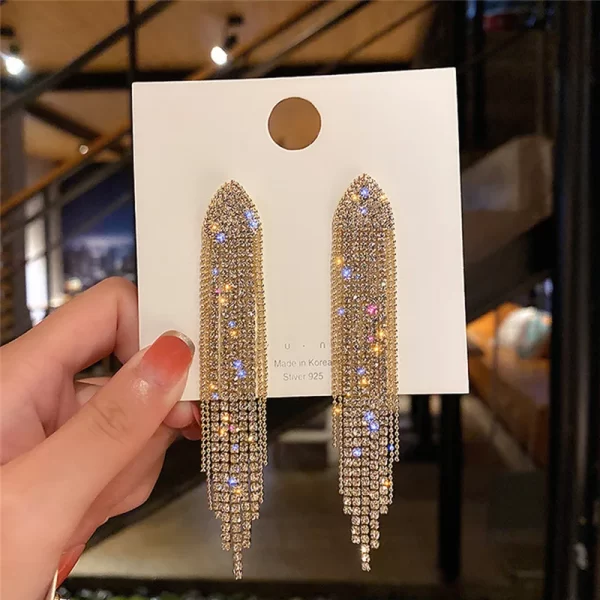 2023 Luxury Women's Earrings Rhinestone Fringe Hanging Zircon Earrings New Shiny Wedding Statement Party Jewelry Gifts - Image 9