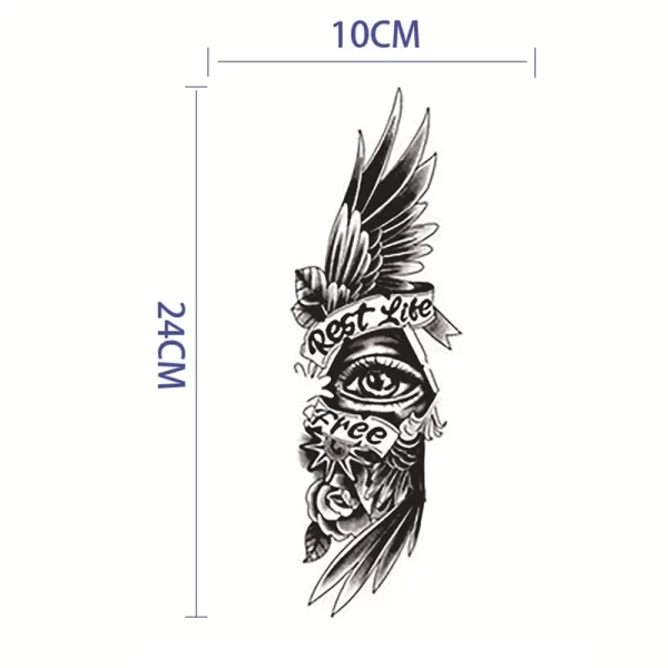 4 Sheets Fake Tattoo Sleeve Arm Body Art Long Lasting 15 Days Herbal Juice Ink Temporary Tattoo Sticker Text Wings Totem Men - Image 3