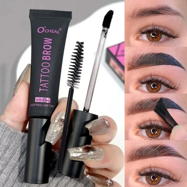 Peel Off Dye Eyebrow Gel Set Semi-Permanent Lasting Eyebrow Tattoo Tint Waterproof Tearing Off Brow Cream with Brow Cards Brush