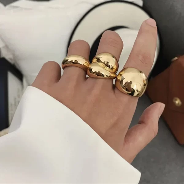 3Pcs Gold Color Silver Color Metal Minimalist Glossy Wide Open Rings Geometric Finger Rings for Women Men Jewelry - Image 2