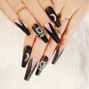 24pcs Artificial Acrylic Nail Art Fake Nails Full Coverage Removable Press on Nails Halloween Pumpkin Skull Moon False Nail Tip - Image 19