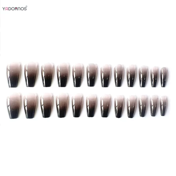 Gradient Black Fake Nails Long Ballerina Nails Press on Simple Full Cover False Nails Tips for Women Girls DIY Manicure 24Pcs - Image 7