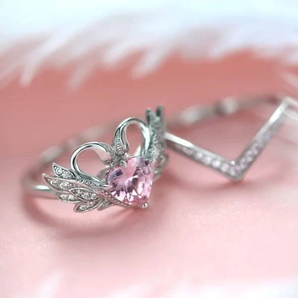 Elegant Beautiful Silver Color Heart Ring Women's Engagement Zircon Heart Shped Swan Ring Set Bridal Party Wedding Jewelry Gift - Image 4