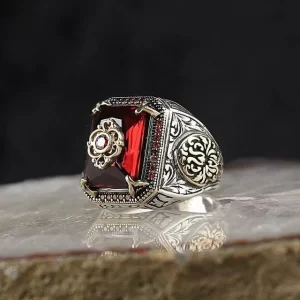 Vintage Turkish Signet Ring for Men Women Antique Silver Color Carved Eagle Ring Inlaid Green Zircon Locomotive Punk Rings