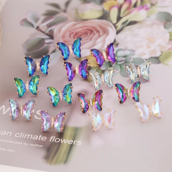 Cute 925 Silver Needle Crystal Colorful Butterfly Earrings For Women Girls Trendy Girl Friendship Insect Ear Studs Charm Jewelry - Image 2