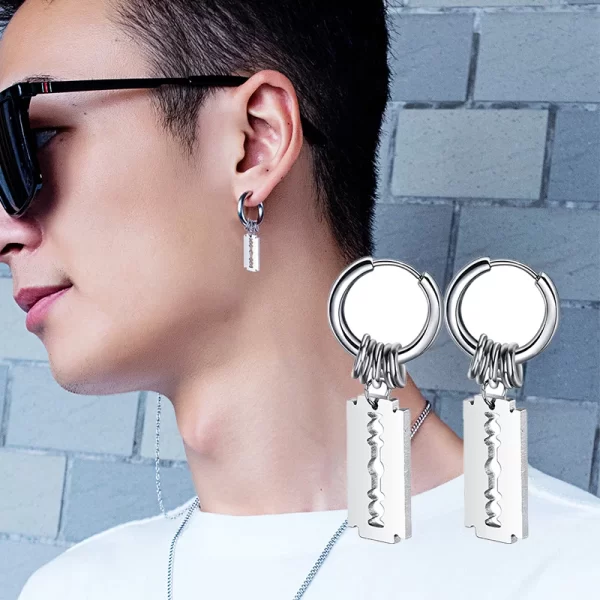 Fashion Stainless Steel Blade Earrings Vintage Razor Hollow Drop Earrings Women Men Punk Jewelry Hip Hop Street Dangle Earrings - Image 4